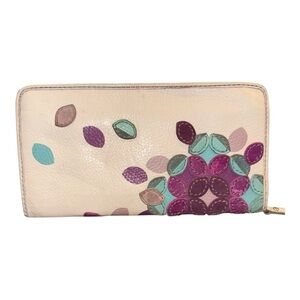Fossil Leather 3/4 zip wallet with leather/suede/paint design WLT 4